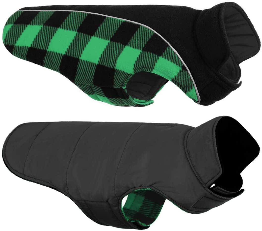 Queenmore Warm Dog Jacket, Reversible Dog Winter Coat, Reflective Windproof Waterproof Dog Clothes for Winter, Plaid Dog Coats for Small Medium Large Dogs Boy Girl Dogs, Red, M Animals & Pet Supplies > Pet Supplies > Dog Supplies > Dog Apparel Queenmore Green X-Small 