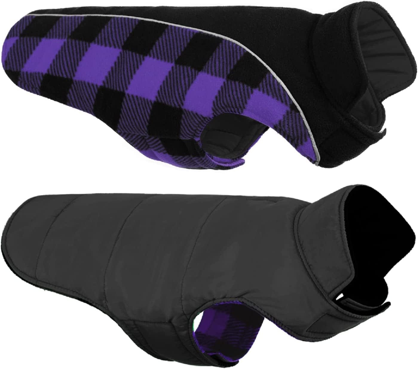 Queenmore Warm Dog Jacket, Reversible Dog Winter Coat, Reflective Windproof Waterproof Dog Clothes for Winter, Plaid Dog Coats for Small Medium Large Dogs Boy Girl Dogs, Red, M Animals & Pet Supplies > Pet Supplies > Dog Supplies > Dog Apparel Queenmore Purple Medium 