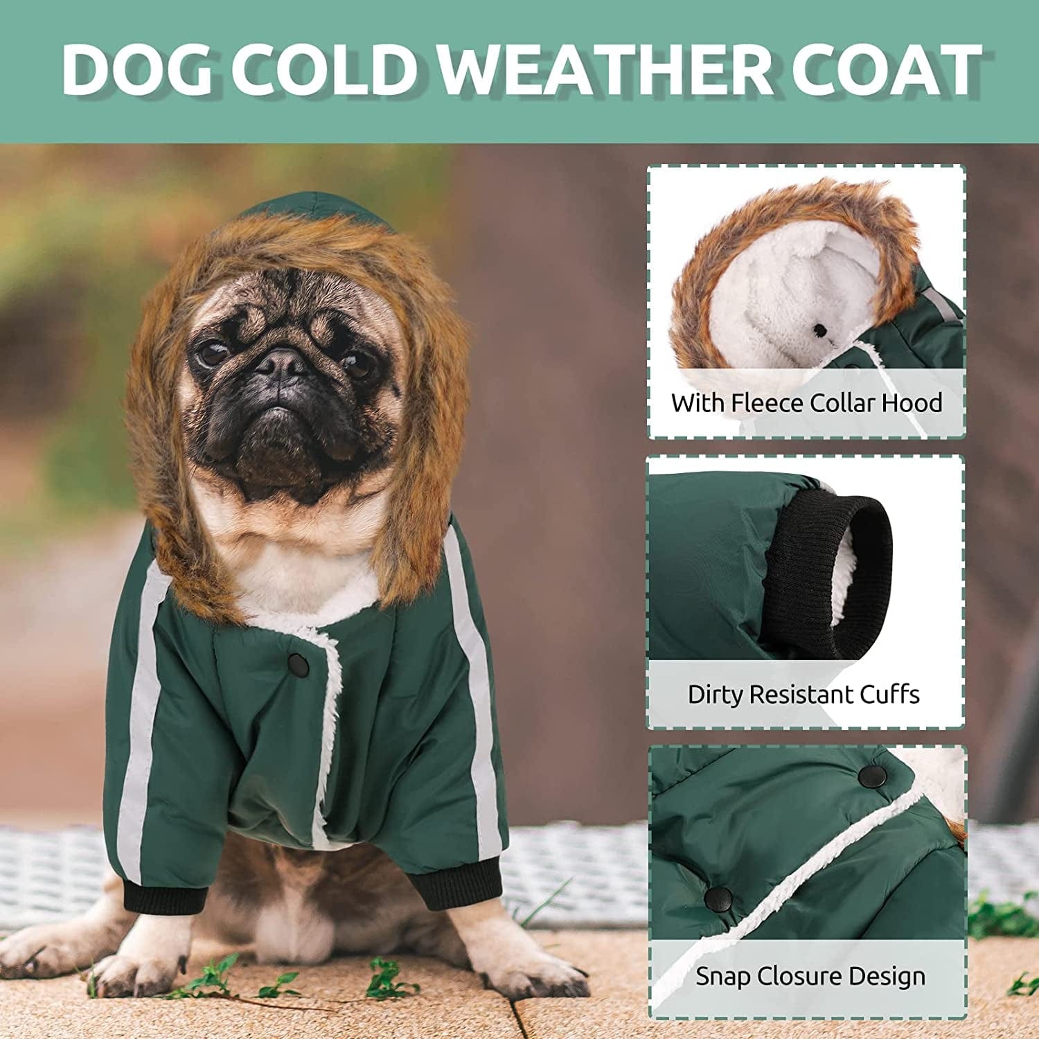 Queenmore Warm Dog Winter Coat, Cold Weather Waterproof Dog Snow Jacket, Reflective Dog Hoodie with Long Sleeves for Small Medium and Large Dogs Animals & Pet Supplies > Pet Supplies > Dog Supplies > Dog Apparel Queenmore   