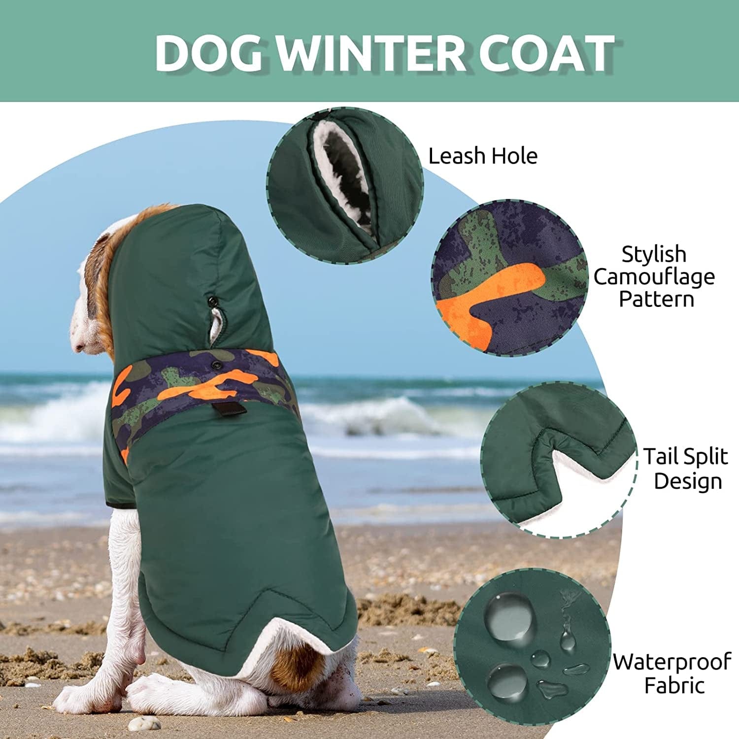 Queenmore Warm Dog Winter Coat, Cold Weather Waterproof Dog Snow Jacket, Reflective Dog Hoodie with Long Sleeves for Small Medium and Large Dogs Animals & Pet Supplies > Pet Supplies > Dog Supplies > Dog Apparel Queenmore   