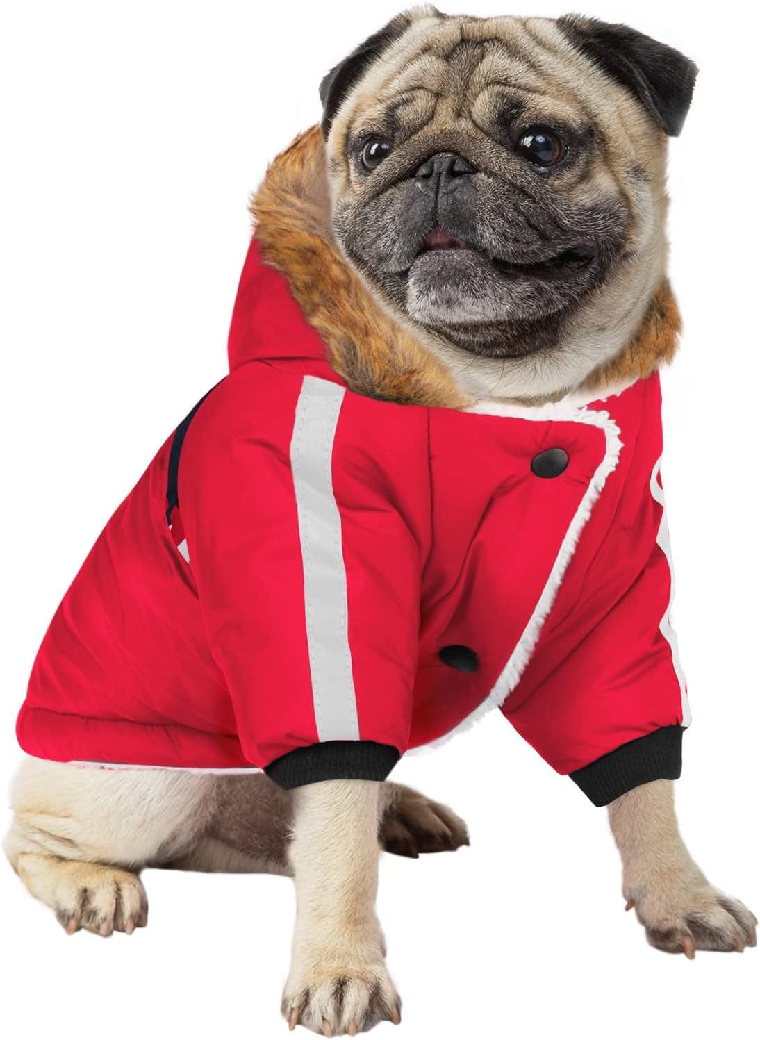 Queenmore Warm Dog Winter Coat, Cold Weather Waterproof Dog Snow Jacket, Reflective Dog Hoodie with Long Sleeves for Small Medium and Large Dogs Animals & Pet Supplies > Pet Supplies > Dog Supplies > Dog Apparel Queenmore Red X-Small 