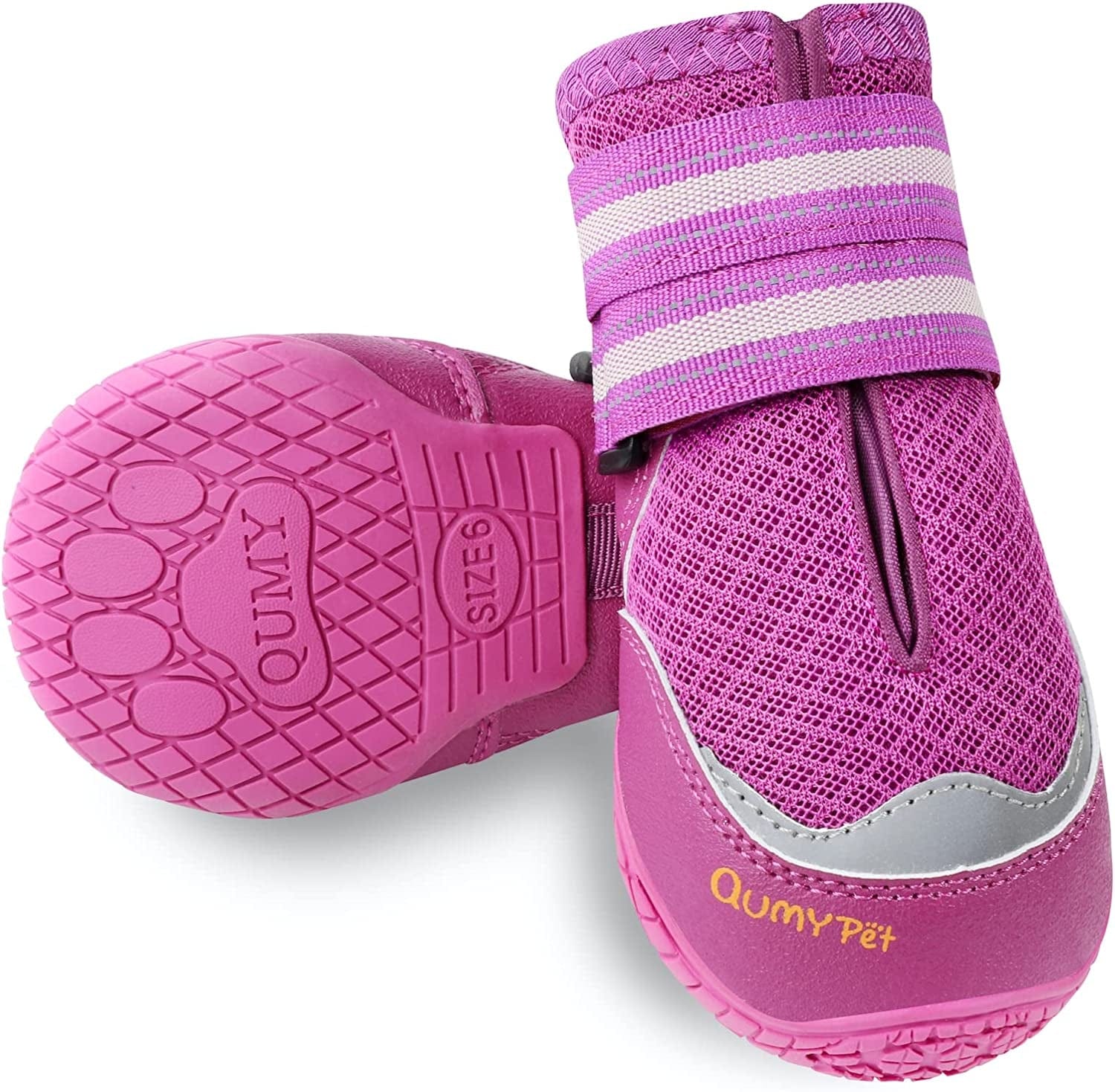QUMY 2PCS Dog Shoes for Hot Pavement Boots for Dogs Summer Heat Resistant Booties Mesh Breathable Nonslip with Reflective and Adjustable Straps Purple Size 6 Animals & Pet Supplies > Pet Supplies > Dog Supplies > Dog Apparel QUMY Purple-Only 2PCS Size 4: 2.2''x2.6''(Width*Length) 