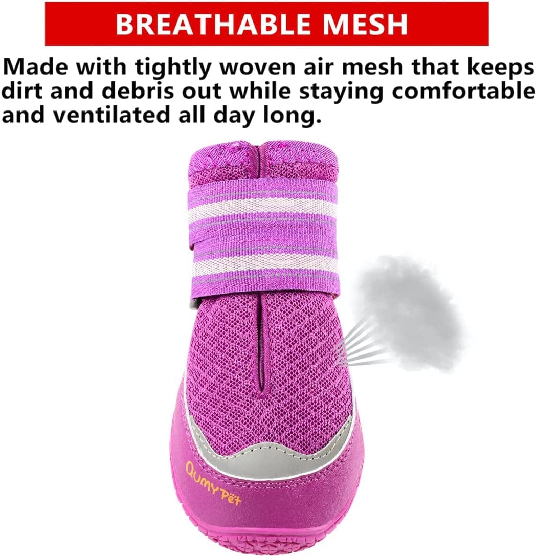 QUMY 2PCS Dog Shoes for Hot Pavement Boots for Dogs Summer Heat Resistant Booties Mesh Breathable Nonslip with Reflective and Adjustable Straps Purple Size 6 Animals & Pet Supplies > Pet Supplies > Dog Supplies > Dog Apparel QUMY   