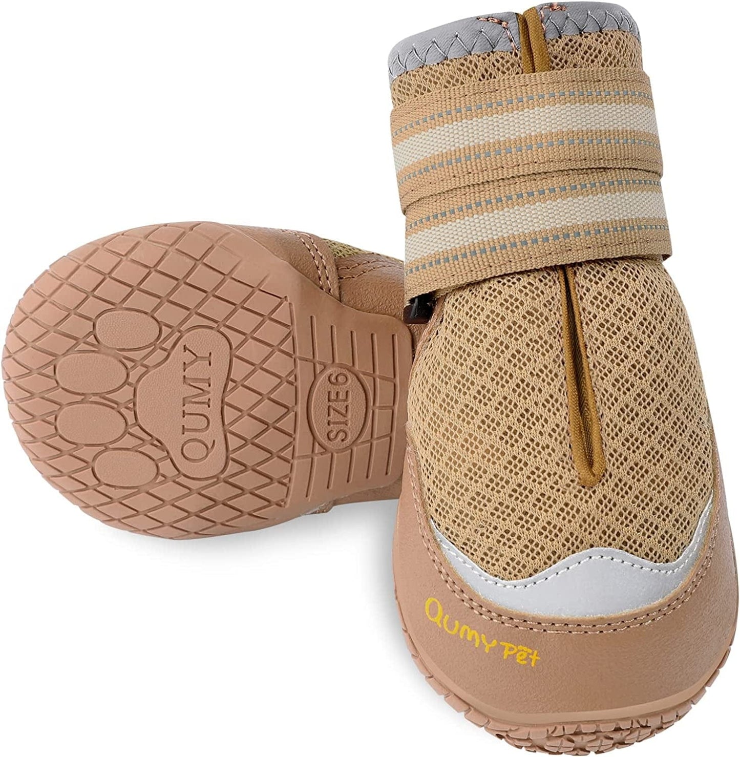 QUMY 2PCS Dog Shoes for Hot Pavement Boots for Dogs Summer Heat Resistant Booties Mesh Breathable Nonslip with Reflective and Adjustable Straps Purple Size 6 Animals & Pet Supplies > Pet Supplies > Dog Supplies > Dog Apparel QUMY Khaki-Only 2PCS Size 6: 2.6''x3.0''(Width*Length) 