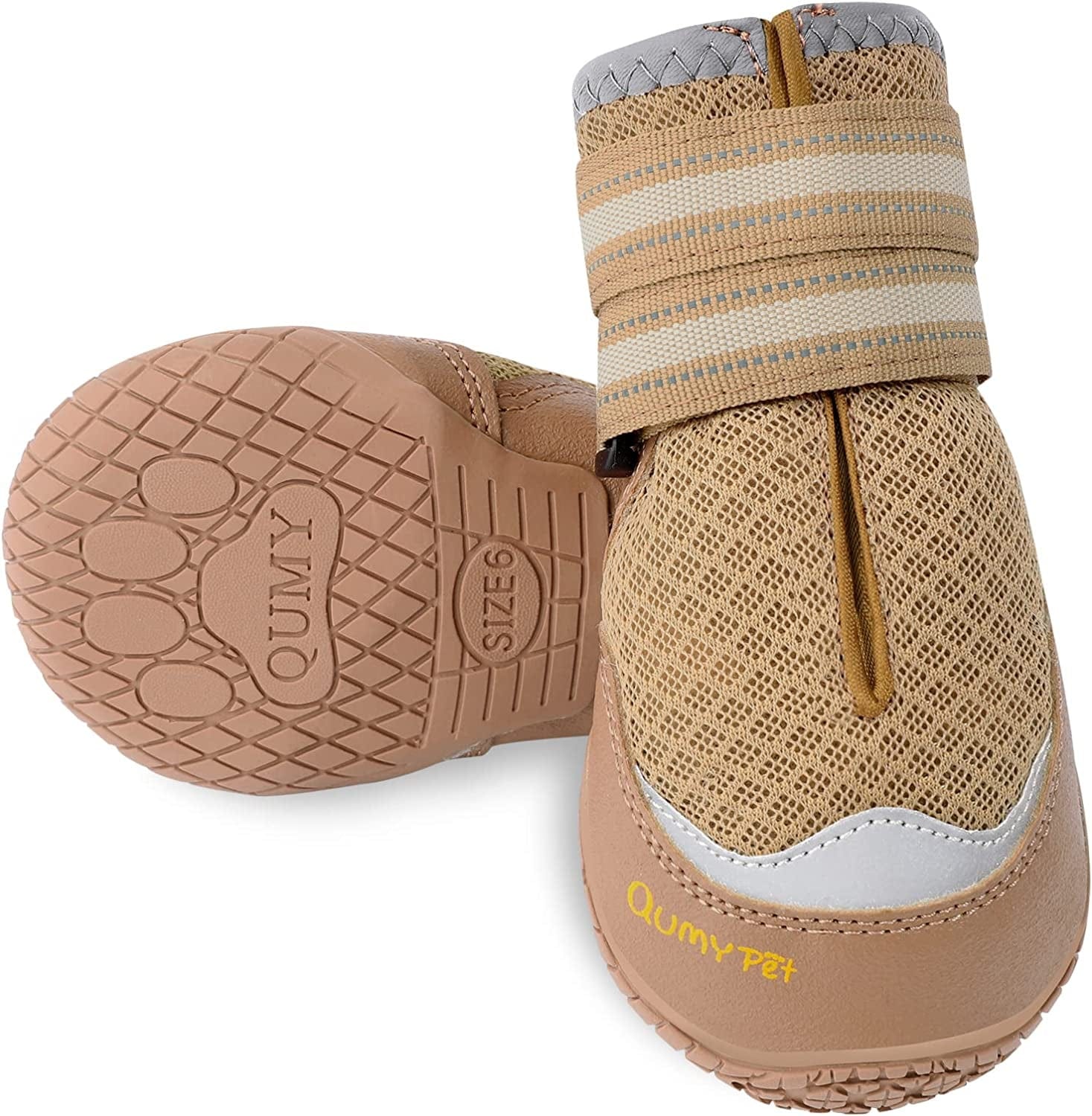 QUMY 2PCS Dog Shoes for Hot Pavement Boots for Dogs Summer Heat Resistant Booties Mesh Breathable Nonslip with Reflective and Adjustable Straps Purple Size 6 Animals & Pet Supplies > Pet Supplies > Dog Supplies > Dog Apparel QUMY Khaki-Only 2PCS Size 6: 2.6''x3.0''(Width*Length) 