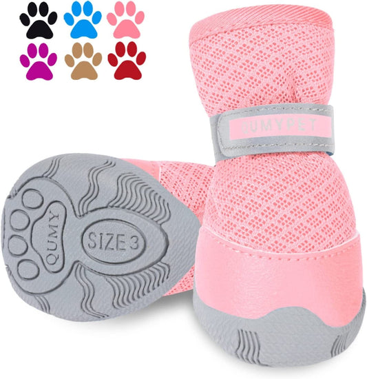 QUMY 2PCS Small Dog Boots for Hot Pavement Summer Puppy Dog Shoes with Reflective Strip Soft Comfortable Anti-Slip Rubber Sole Pink Size 1 Animals & Pet Supplies > Pet Supplies > Dog Supplies > Dog Apparel QUMY Pink-Only 2PCS size 2: 1.59"x1.18"(Length*Width) 