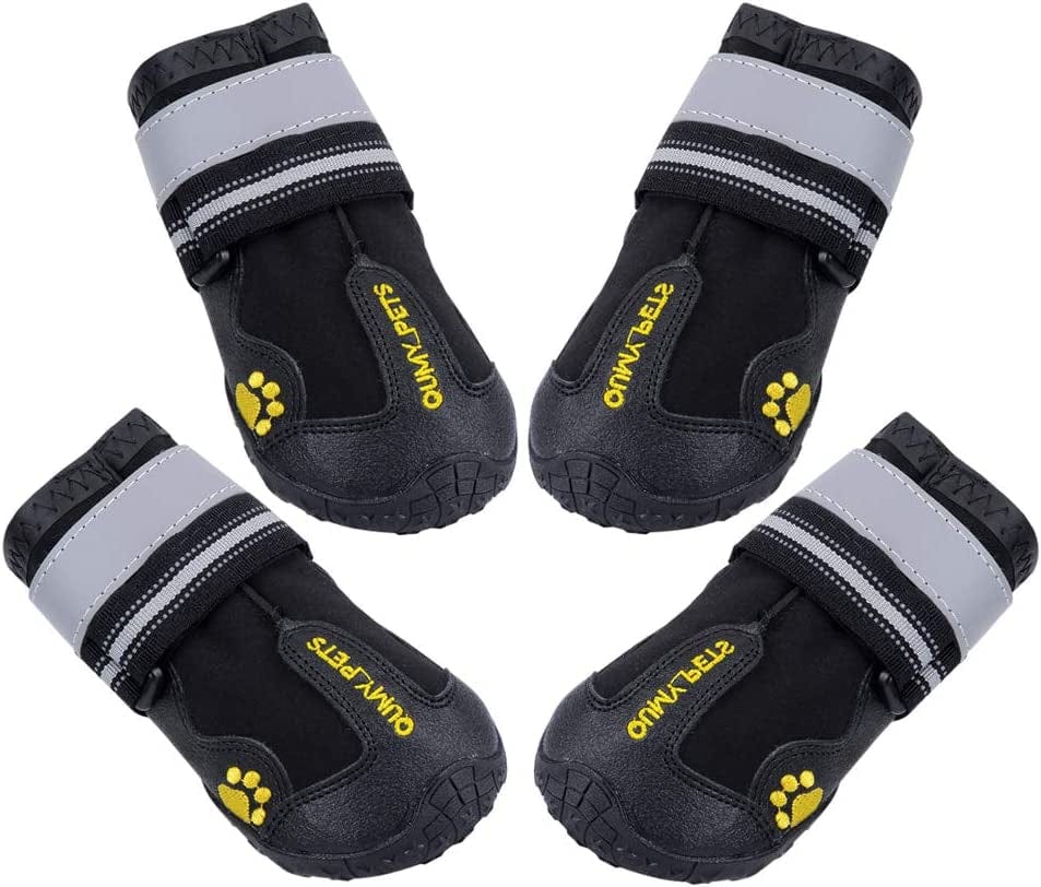 QUMY 4 Piece Dog Boots Paw Protectors Shoes for Large Dog with Reflective Straps Anti-Slip Sole 4PCS, Black, Animals & Pet Supplies > Pet Supplies > Dog Supplies > Dog Apparel QUMY   