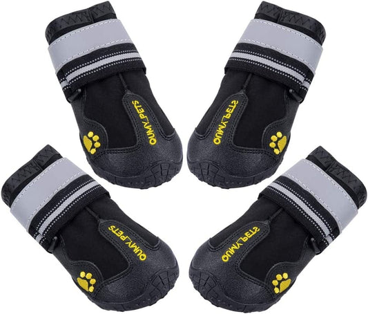 QUMY 4 Piece Dog Boots Paw Protectors Shoes for Large Dog with Reflective Straps Anti-Slip Sole 4PCS, Black, Animals & Pet Supplies > Pet Supplies > Dog Supplies > Dog Apparel QUMY   