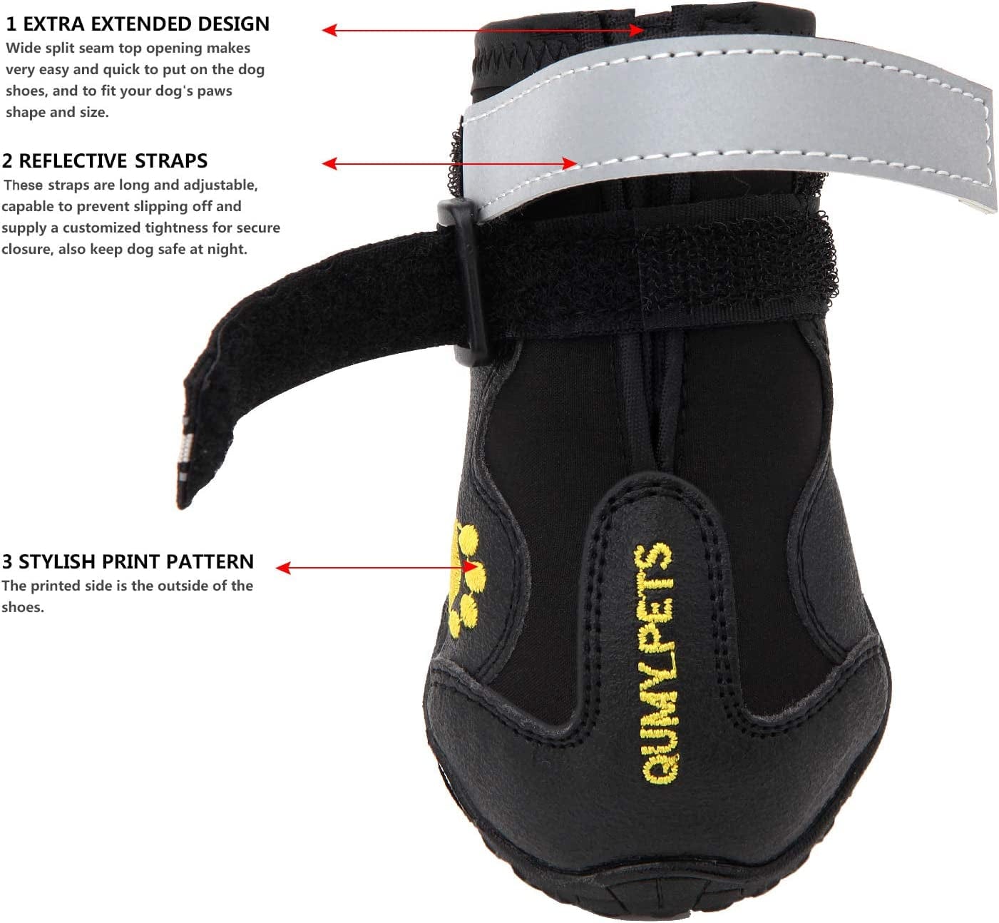 QUMY 4 Piece Dog Boots Paw Protectors Shoes for Large Dog with Reflective Straps Anti-Slip Sole 4PCS, Black, Animals & Pet Supplies > Pet Supplies > Dog Supplies > Dog Apparel QUMY   