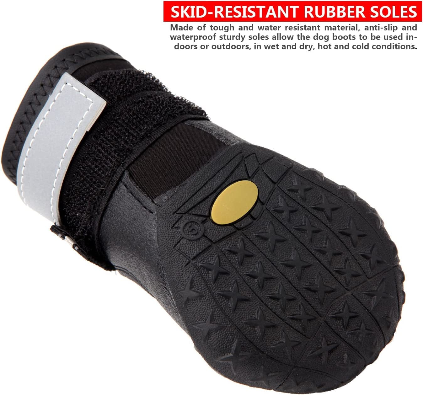 QUMY 4 Piece Dog Boots Paw Protectors Shoes for Large Dog with Reflective Straps Anti-Slip Sole 4PCS, Black, Animals & Pet Supplies > Pet Supplies > Dog Supplies > Dog Apparel QUMY   