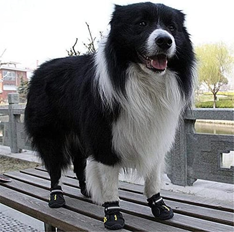QUMY 4 Piece Dog Boots Paw Protectors Shoes for Large Dog with Reflective Straps Anti-Slip Sole 4PCS, Black, Animals & Pet Supplies > Pet Supplies > Dog Supplies > Dog Apparel QUMY   