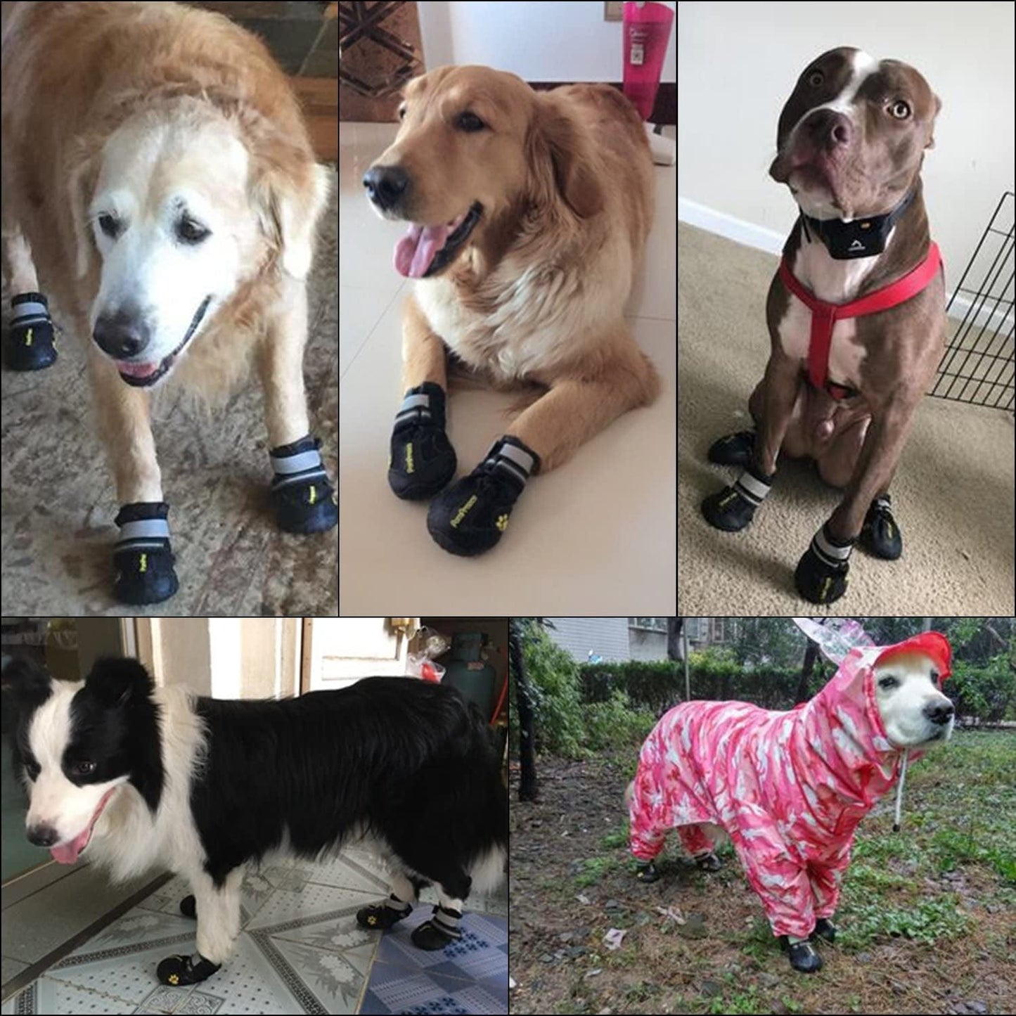 QUMY 4 Piece Dog Boots Paw Protectors Shoes for Large Dog with Reflective Straps Anti-Slip Sole 4PCS, Black, Animals & Pet Supplies > Pet Supplies > Dog Supplies > Dog Apparel QUMY   