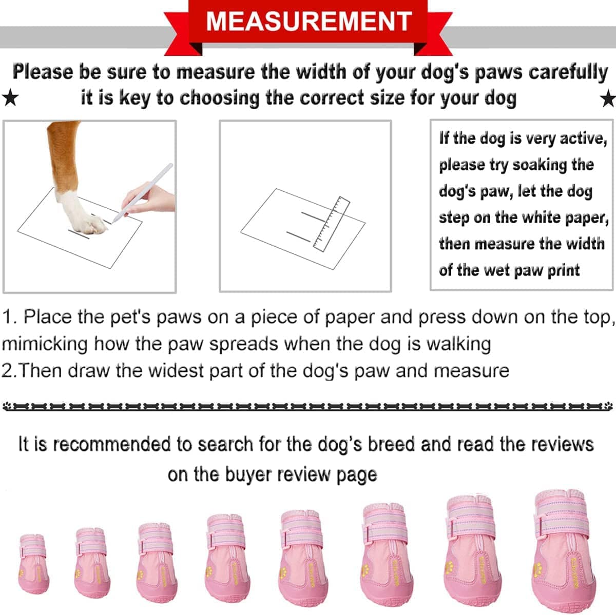 QUMY Dog Boots Waterproof Shoes for Dogs with Reflective Strips Rugged Anti-Slip Sole Black 4PCS (Size 6: 2.6''X3.0''(W*L) for 52-65 Lbs, Pink) Animals & Pet Supplies > Pet Supplies > Dog Supplies > Dog Apparel QUMY   