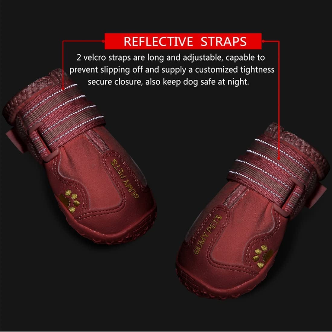 QUMY Dog Boots Waterproof Shoes for Dogs with Reflective Strips Rugged Anti-Slip Sole Black 4PCS (Size 6: 2.6''X3.0''(W*L) for 52-65 Lbs, Pink) Animals & Pet Supplies > Pet Supplies > Dog Supplies > Dog Apparel QUMY   