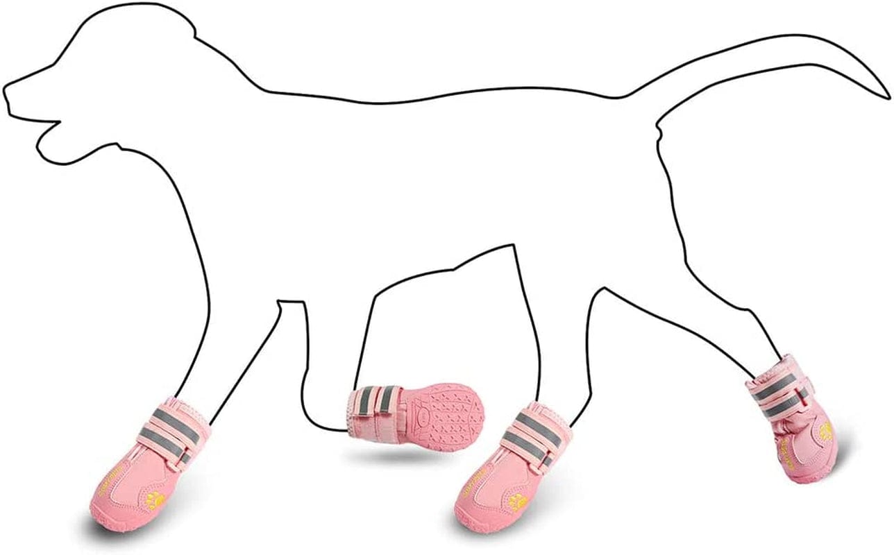 QUMY Dog Boots Waterproof Shoes for Dogs with Reflective Strips Rugged Anti-Slip Sole Black 4PCS (Size 6: 2.6''X3.0''(W*L) for 52-65 Lbs, Pink) Animals & Pet Supplies > Pet Supplies > Dog Supplies > Dog Apparel QUMY   