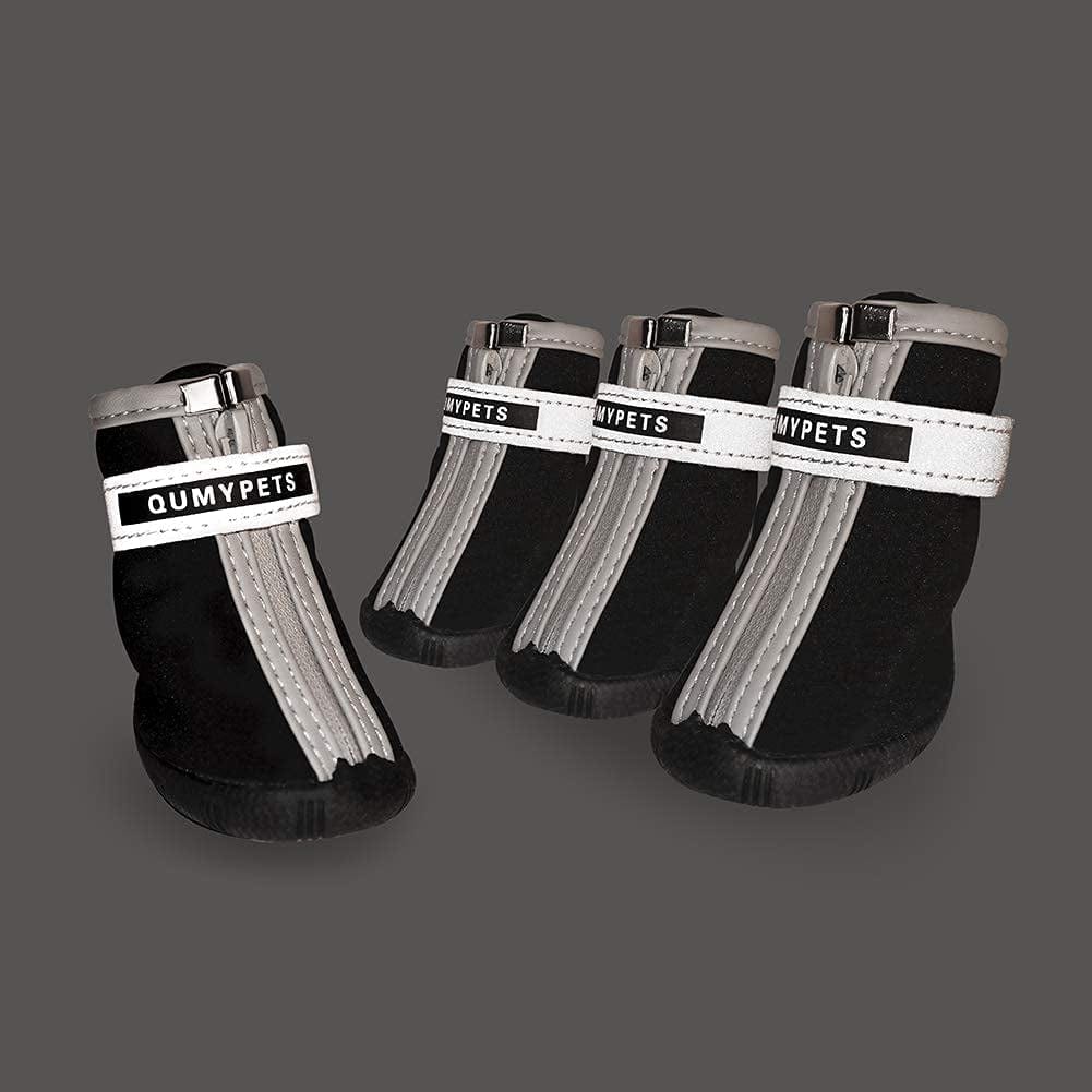 QUMY Dog Shoes for Small Dogs, Puppy Dog Boots & Paw Protectors for Winter Snowy Day, Summer Hot Pavement, Waterproof in Rainy Weather, Ourdoor Walking, Indoor Hardfloors anti Slip Rubber Sole Black Animals & Pet Supplies > Pet Supplies > Dog Supplies > Dog Apparel QUMY   
