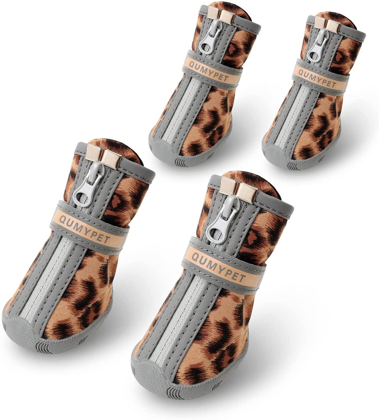 QUMY Dog Shoes for Small Dogs, Puppy Dog Boots & Paw Protectors for Winter Snowy Day, Summer Hot Pavement, Waterproof in Rainy Weather, Ourdoor Walking, Indoor Hardfloors anti Slip Rubber Sole Black Animals & Pet Supplies > Pet Supplies > Dog Supplies > Dog Apparel QUMY Leopard size 1: 1.29"x0.98"(L*W) 