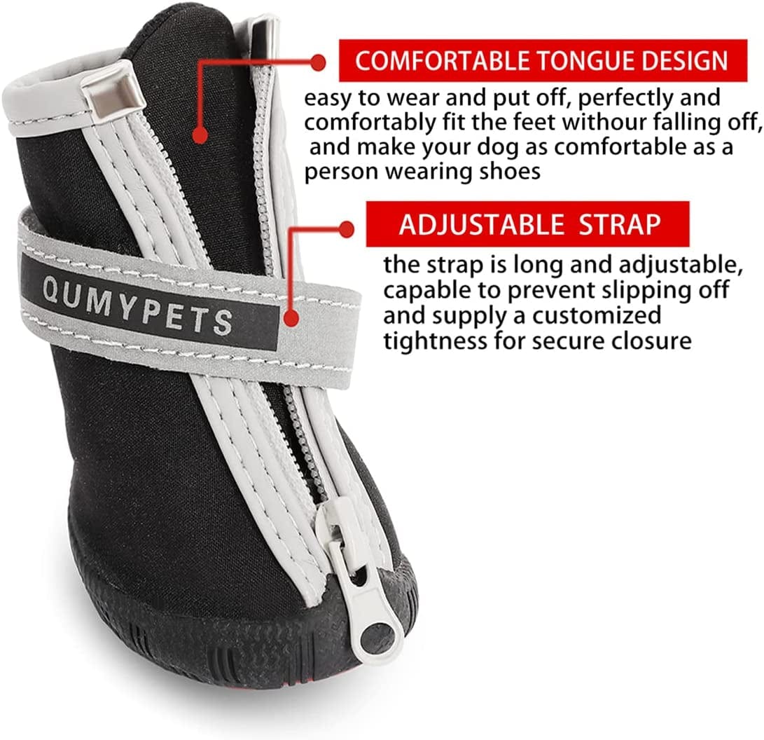 QUMY Dog Shoes for Small Dogs, Puppy Dog Boots & Paw Protectors for Winter Snowy Day, Summer Hot Pavement, Waterproof in Rainy Weather, Ourdoor Walking, Indoor Hardfloors anti Slip Rubber Sole Black Animals & Pet Supplies > Pet Supplies > Dog Supplies > Dog Apparel QUMY   
