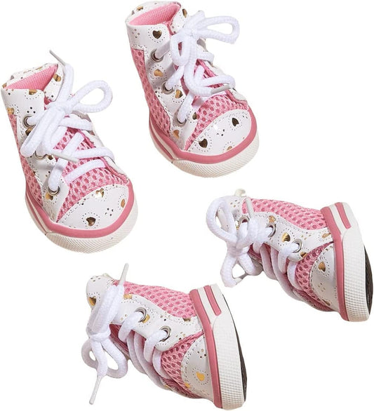 QWINEE 4Pcs Heart Cut Out Breathable Dog Shoes Dog Boots Outdoor Dog Paw Protectors for Puppy Small Medium Dogs Pink L Animals & Pet Supplies > Pet Supplies > Dog Supplies > Dog Apparel QWINEE Pink Large 