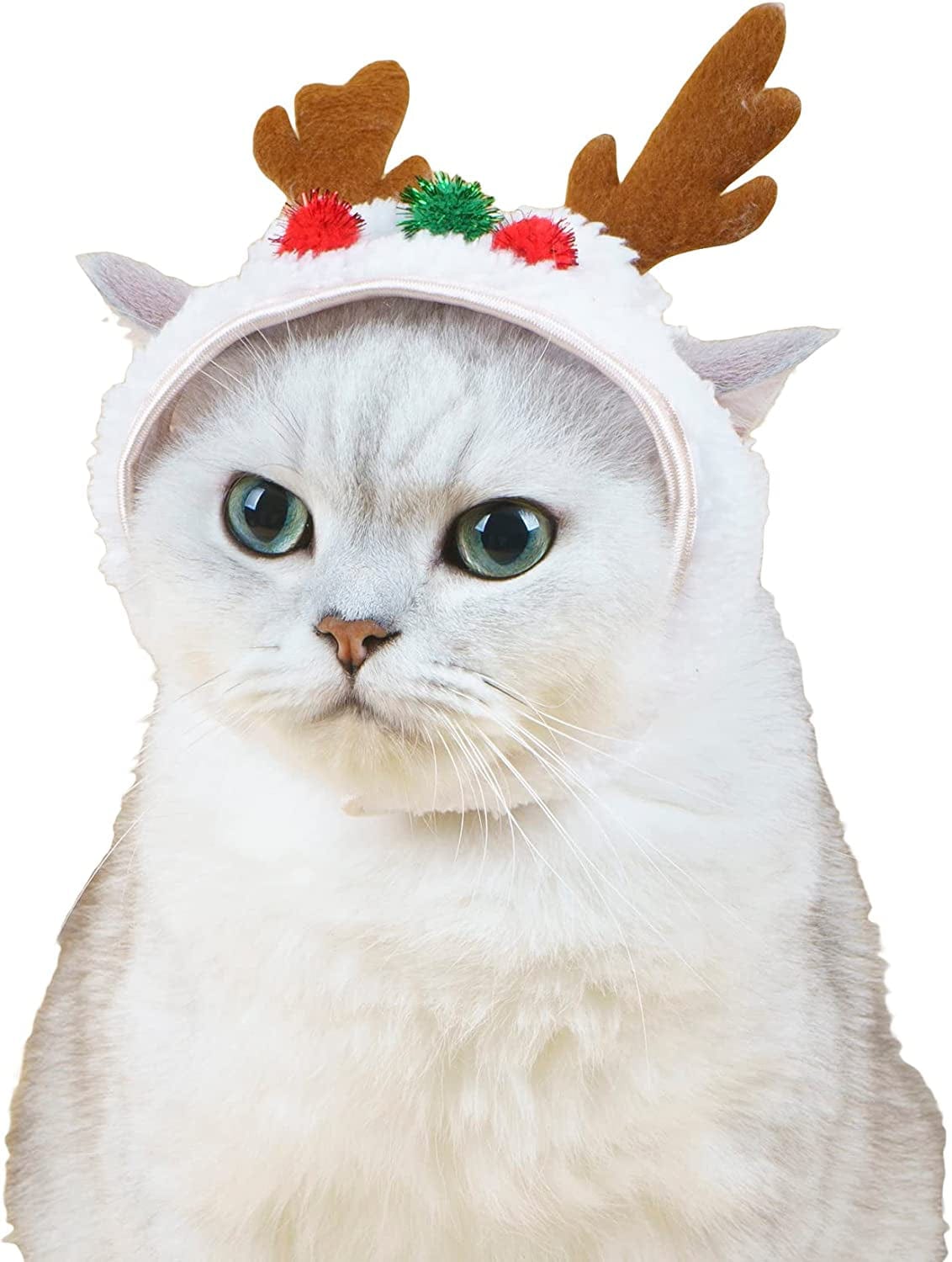 QWINEE Cat Costume Lion Head Frog Funny Mane Cat Hat Halloween Christmas Party Costume Headwear for Puppy Cat Kitten Small Dogs Grey S Animals & Pet Supplies > Pet Supplies > Dog Supplies > Dog Apparel QWINEE White Antler Medium 