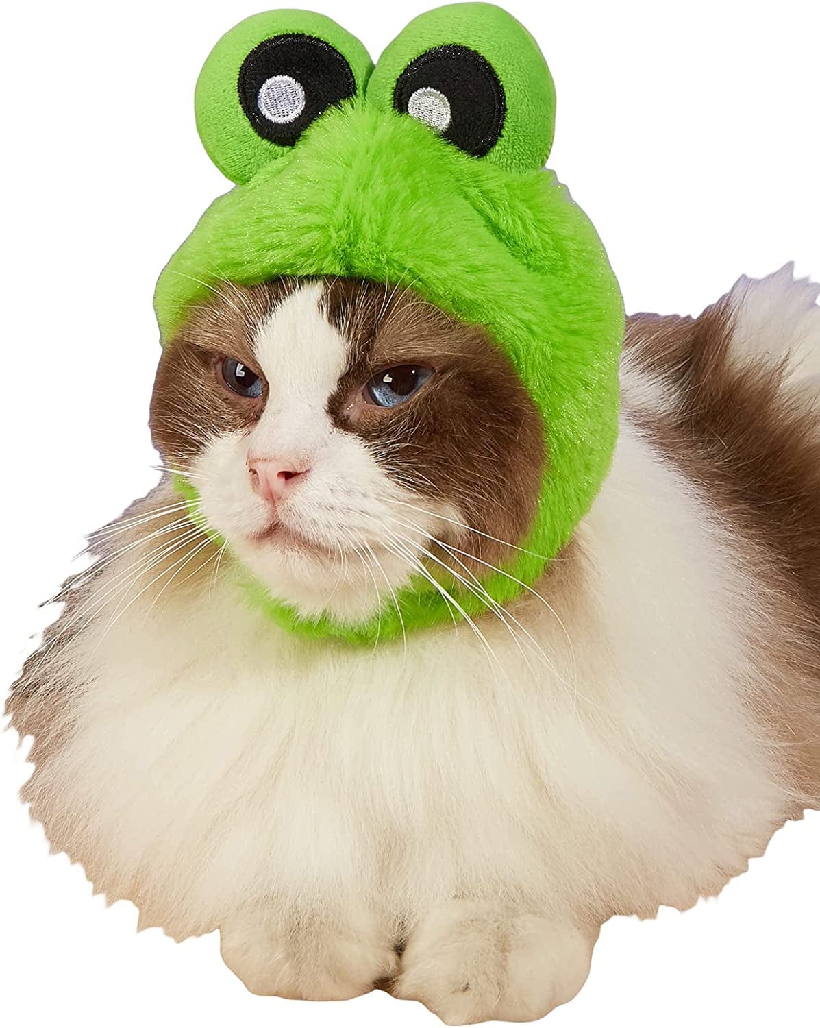 QWINEE Cat Costume Lion Head Frog Funny Mane Cat Hat Halloween Christmas Party Costume Headwear for Puppy Cat Kitten Small Dogs Grey S Animals & Pet Supplies > Pet Supplies > Dog Supplies > Dog Apparel QWINEE Green Frog One Size 