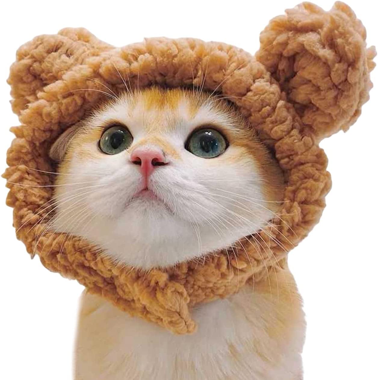 QWINEE Cat Costume Lion Head Frog Funny Mane Cat Hat Halloween Christmas Party Costume Headwear for Puppy Cat Kitten Small Dogs Grey S Animals & Pet Supplies > Pet Supplies > Dog Supplies > Dog Apparel QWINEE Bear Brown L 