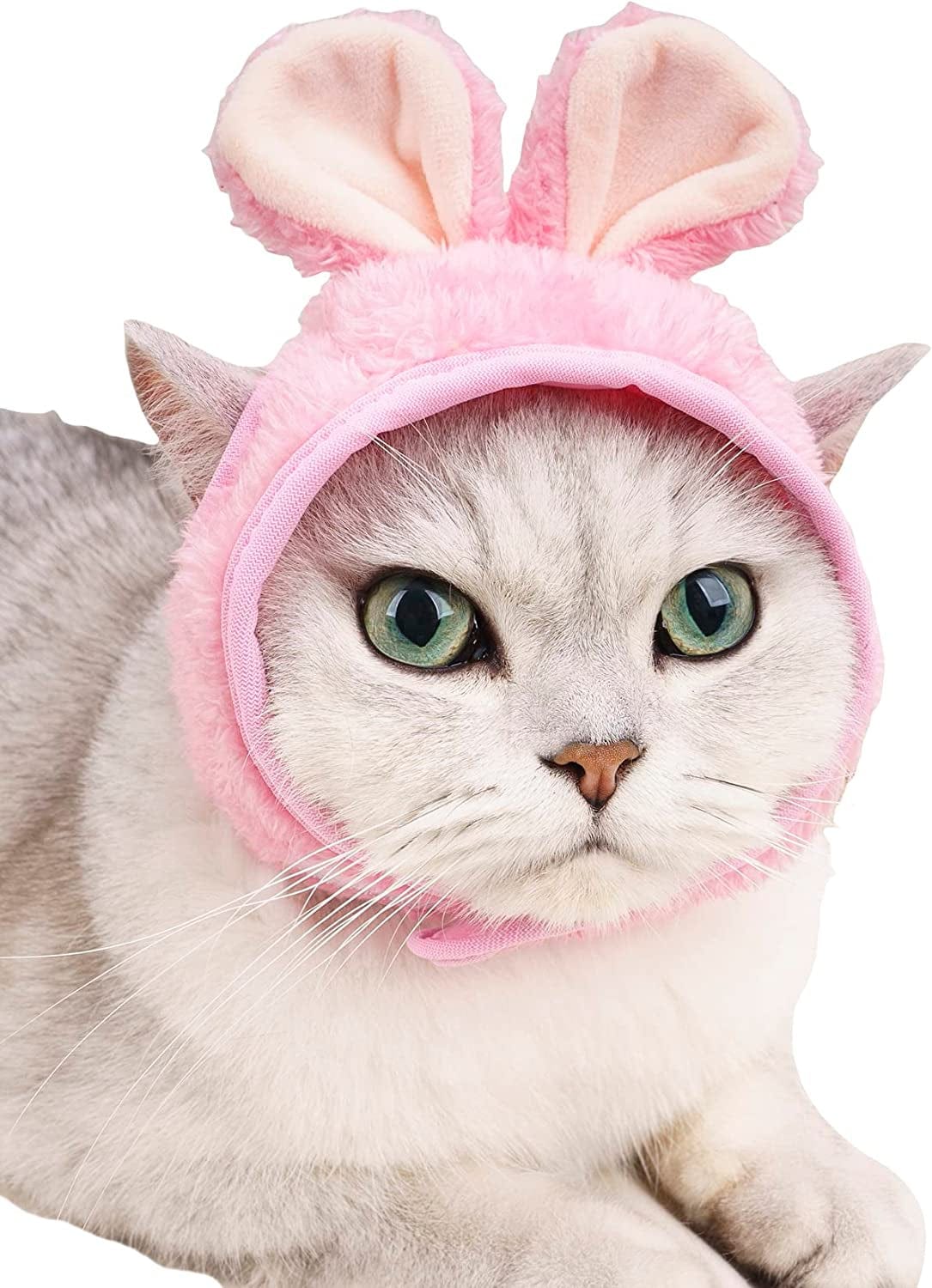 QWINEE Cat Costume Lion Head Frog Funny Mane Cat Hat Halloween Christmas Party Costume Headwear for Puppy Cat Kitten Small Dogs Grey S Animals & Pet Supplies > Pet Supplies > Dog Supplies > Dog Apparel QWINEE Pink Ear One Size 