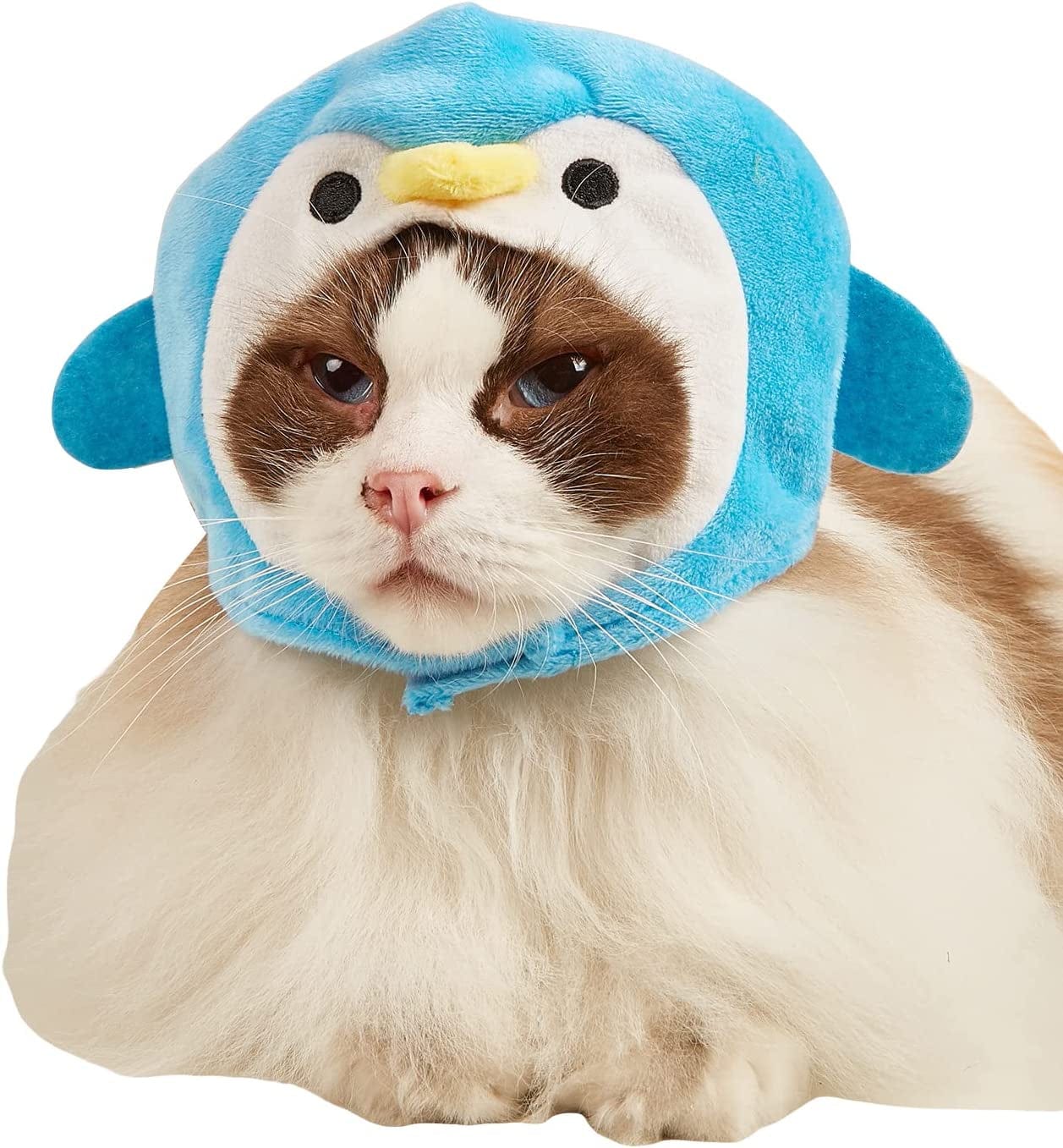 QWINEE Cat Costume Lion Head Frog Funny Mane Cat Hat Halloween Christmas Party Costume Headwear for Puppy Cat Kitten Small Dogs Grey S Animals & Pet Supplies > Pet Supplies > Dog Supplies > Dog Apparel QWINEE Blue Penguin One Size 