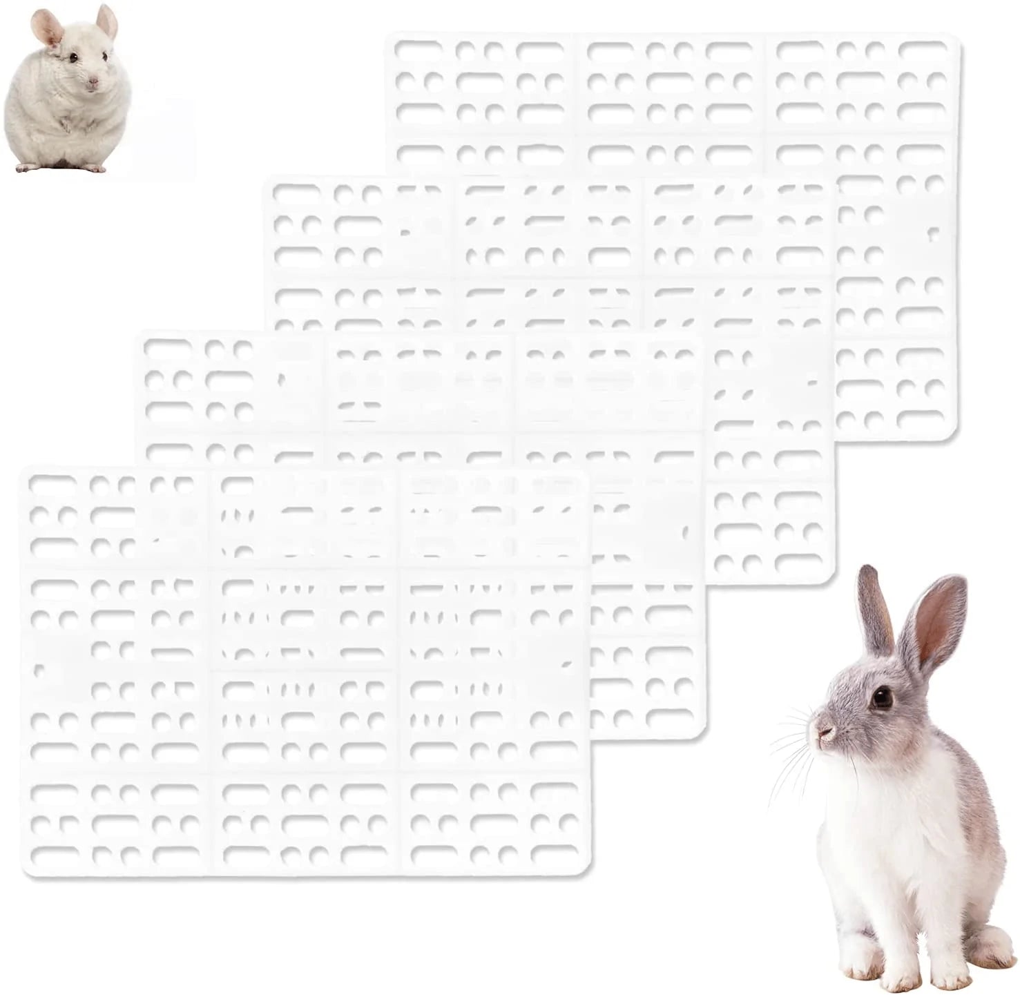 Rabbit Feet Pad Plastic Bunny Cage Floor Mat Foot Resting Hole Leak Water Nest Mat Pet for Small Animal Hamster Rat Chinchilla Guinea Pig Cats Dogs 4 Pcs Animals & Pet Supplies > Pet Supplies > Small Animal Supplies > Small Animal Bedding kathson White  