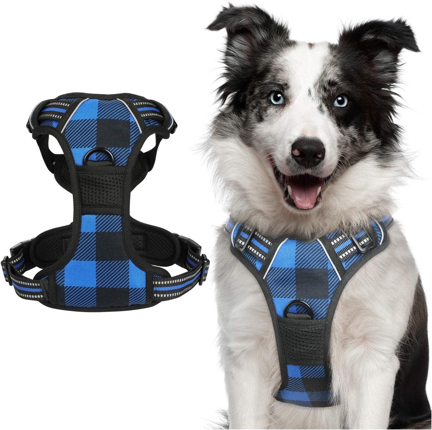 Rabbitgoo Dog Harness for Large Dogs No Pull, Adjustable Dog Walking Vest Harness with 2 Leash Clips, Comfort Padded Pet Harness with Handle, Reflective Front Body Harness, Red Plaid, Large Animals & Pet Supplies > Pet Supplies > Dog Supplies > Dog Apparel GLOBEGOU CO.,LTD Buffalo Plaid (Blue & Black) X-Large 