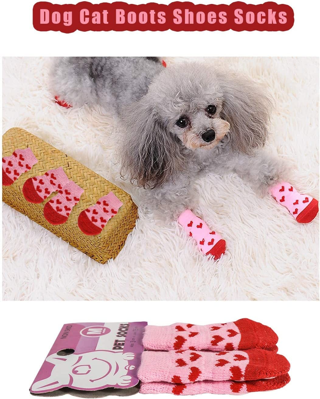 RALIS Dog Cat Boots Shoes Socks， Pet Anti-Slip Knit Dog Socks&Cat Socks with Adjustable Waterproof Breathable and Anti-Slip Sole，For Indoor Wear, Paw Protection Animals & Pet Supplies > Pet Supplies > Dog Supplies > Dog Apparel RALIS   