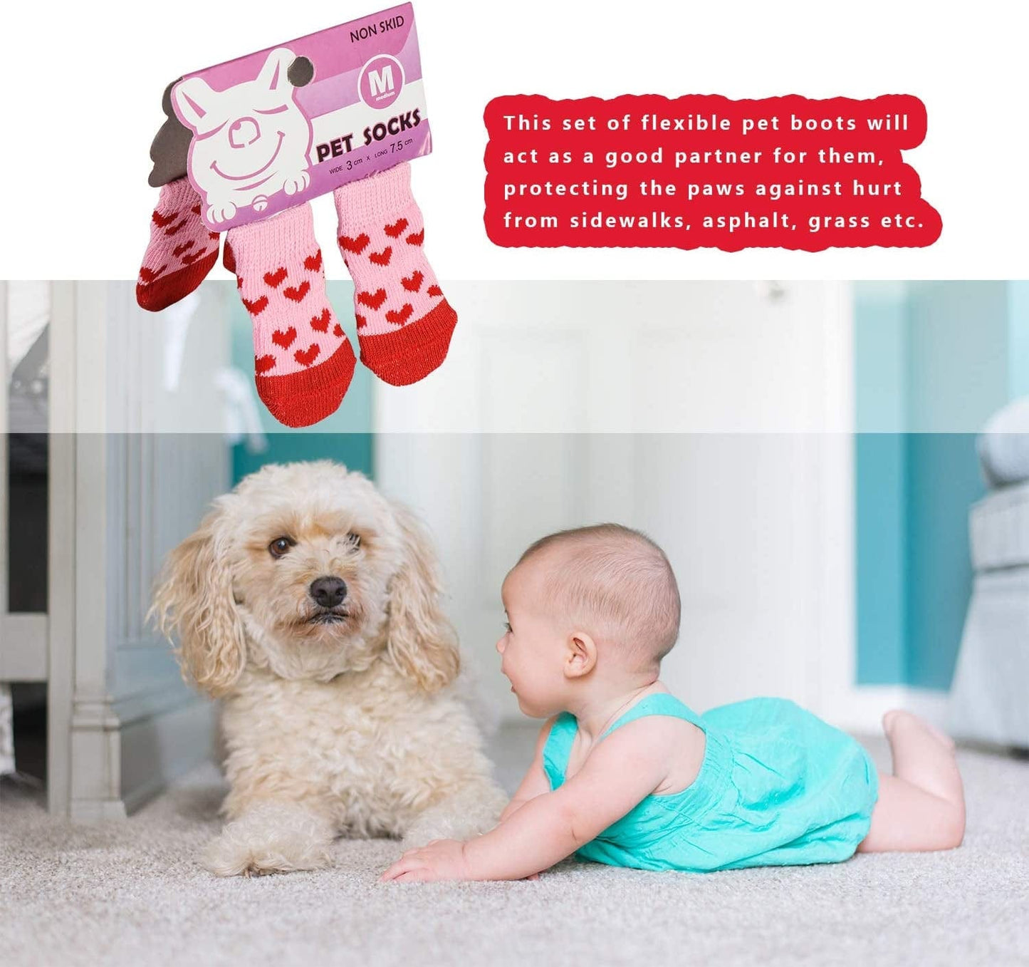 RALIS Dog Cat Boots Shoes Socks， Pet Anti-Slip Knit Dog Socks&Cat Socks with Adjustable Waterproof Breathable and Anti-Slip Sole，For Indoor Wear, Paw Protection Animals & Pet Supplies > Pet Supplies > Dog Supplies > Dog Apparel RALIS   
