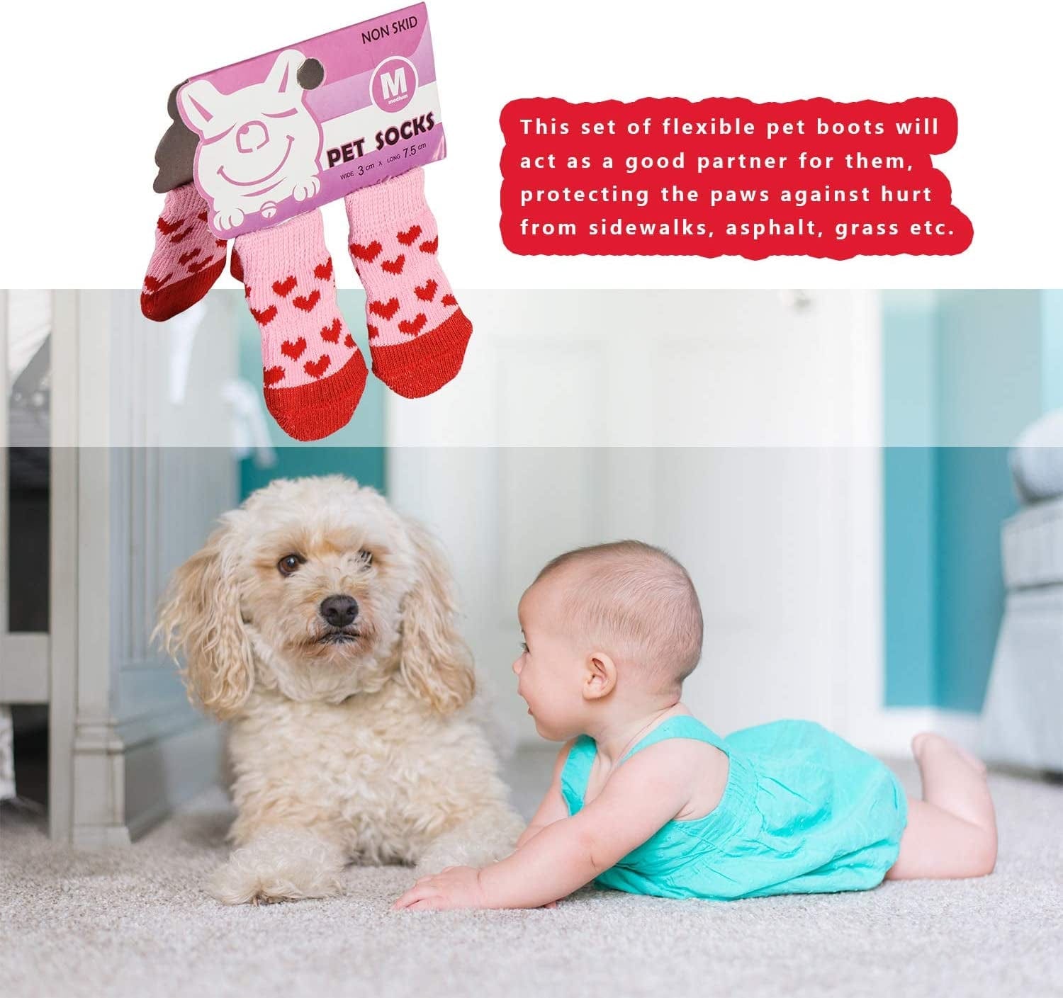 RALIS Dog Cat Boots Shoes Socks， Pet Anti-Slip Knit Dog Socks&Cat Socks with Adjustable Waterproof Breathable and Anti-Slip Sole，For Indoor Wear, Paw Protection Animals & Pet Supplies > Pet Supplies > Dog Supplies > Dog Apparel RALIS   