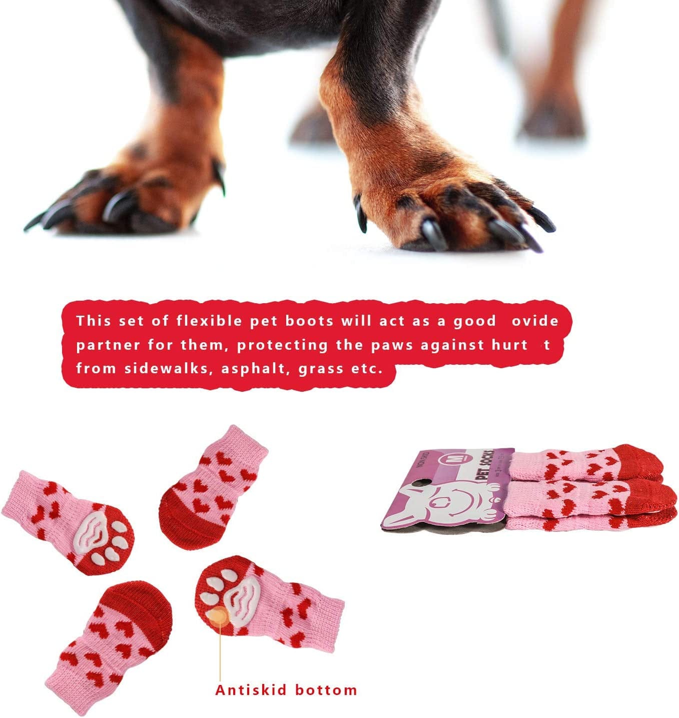 RALIS Dog Cat Boots Shoes Socks， Pet Anti-Slip Knit Dog Socks&Cat Socks with Adjustable Waterproof Breathable and Anti-Slip Sole，For Indoor Wear, Paw Protection Animals & Pet Supplies > Pet Supplies > Dog Supplies > Dog Apparel RALIS   