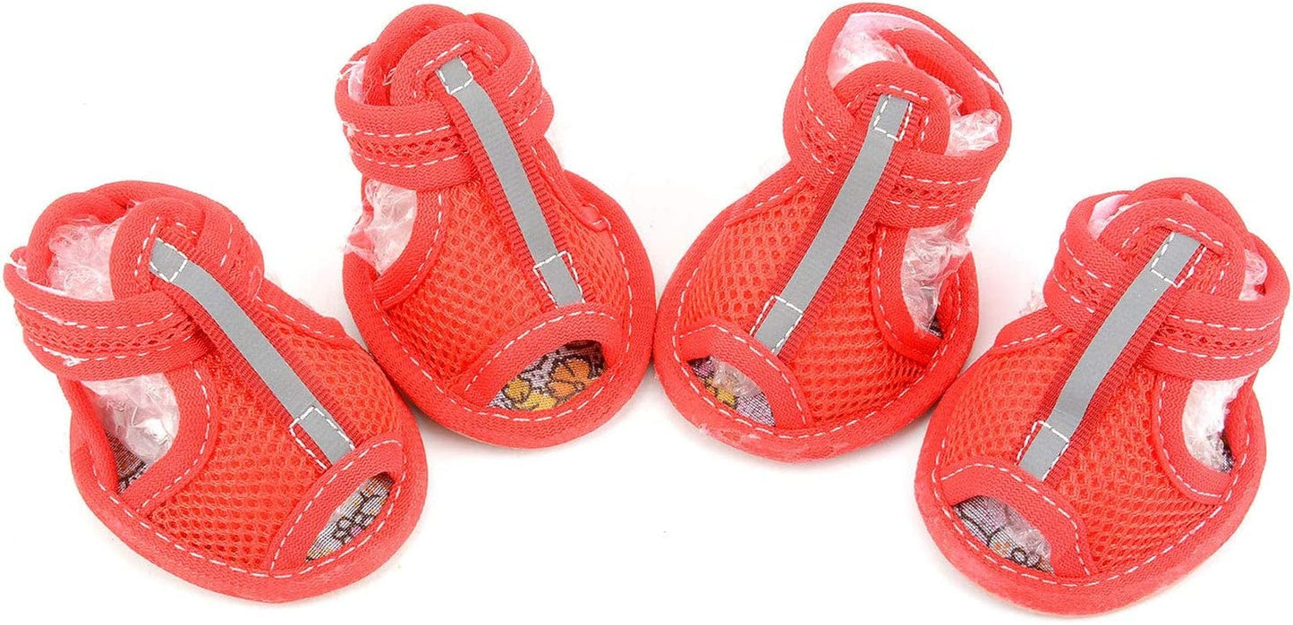 Ranphy Small Dog Sandals Water Resistant Summer Paw Protector Anti-Slip Shoes for Boy Girl Breathable Mesh Dog Shoes Pink XS Animals & Pet Supplies > Pet Supplies > Dog Supplies > Dog Apparel Ranphy Red 2#(LxW:1.57" * 1.18") 