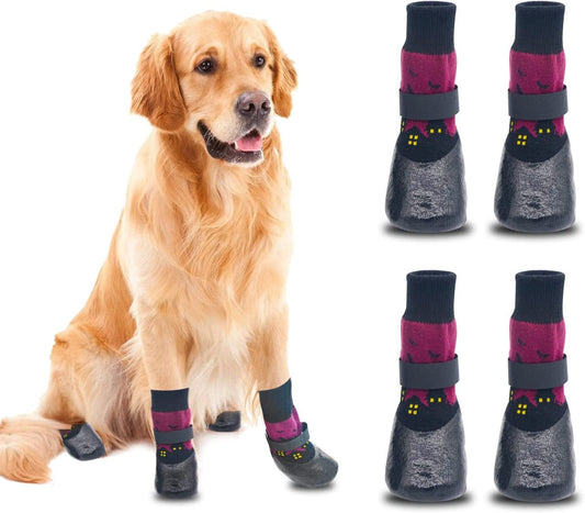 Riccioofy Dog Socks,Dog Shoes Paw Protectors with Straps Traction Control Anti-Slip Waterproof Dog Boots Suitable for Small Medium Large Dogs and Cats 4 Pack Animals & Pet Supplies > Pet Supplies > Dog Supplies > Dog Apparel Riccioofy Purple XX-Small 
