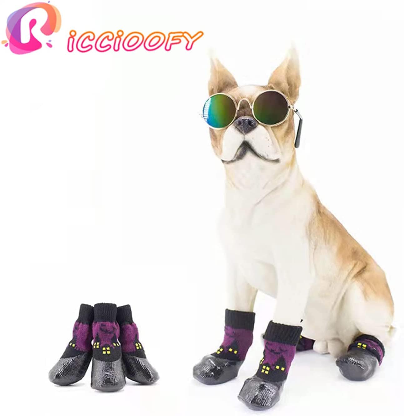 Riccioofy Dog Socks,Dog Shoes Paw Protectors with Straps Traction Control Anti-Slip Waterproof Dog Boots Suitable for Small Medium Large Dogs and Cats 4 Pack Animals & Pet Supplies > Pet Supplies > Dog Supplies > Dog Apparel Riccioofy   