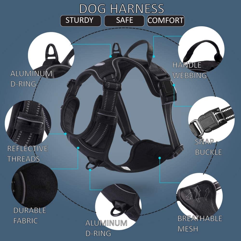 RIDVANVAN Dog Harness No Choke No-Pull Pet Harness Adjustable Soft Padded Vest Reflective Pet Breathable Comfortable Vest for Large Dogs Two Attachment Leash Black Small Animals & Pet Supplies > Pet Supplies > Dog Supplies > Dog Apparel RIDVANVAN   