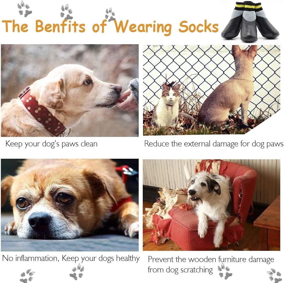 Rilexawhile Dog Shoes Boots Socks for Dogs Cat Socks Pet Socks Waterproof Paw Protectors Socks with Straps Traction Non-Slip Soles Boot Shoes for Small Medium Large Dogs (XXL, Black and Gray) (M) Animals & Pet Supplies > Pet Supplies > Dog Supplies > Dog Apparel RilexAwhile   