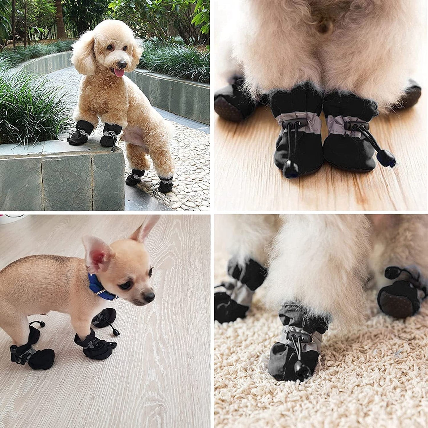 RMAMSCOV Pet Dog Shoes, 4Pcs anti Slip Dog Boots Paw Protector with Adjustable Reflective Straps,Waterproof Winter Warm Comfortable Paw Protector for for Small Medium Pets Cats Dogs (#4, Black) Animals & Pet Supplies > Pet Supplies > Dog Supplies > Dog Apparel RMAMSCOV   