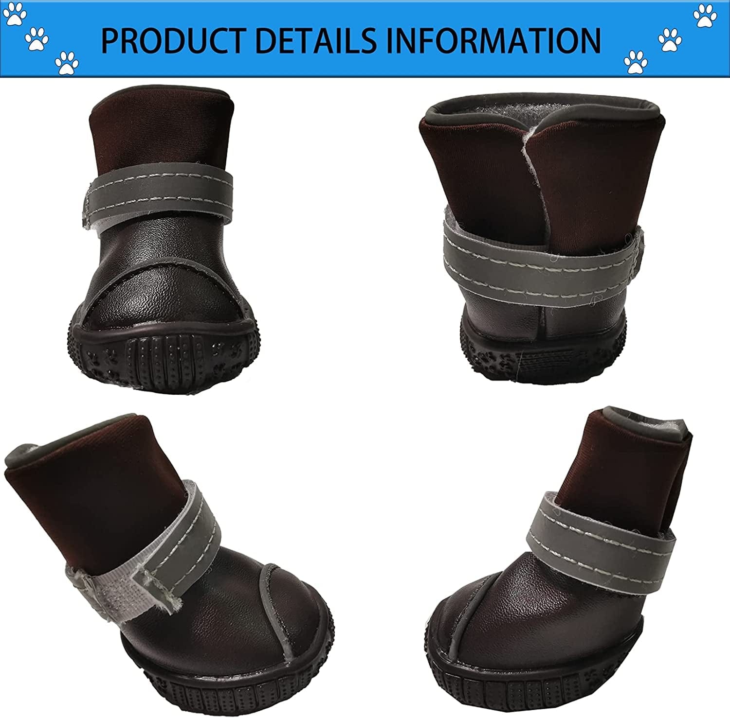 RMAMSCOV Pet Dog Shoes, 4Pcs Dog Boots Waterproof Skidproof PU Leather Winter Snow Warm Protective Boots with Adjustable Strips Soft Comfortable Paw Protector for Small Medium Pet Dogs (#4, Brown) Animals & Pet Supplies > Pet Supplies > Dog Supplies > Dog Apparel RMAMSCOV   