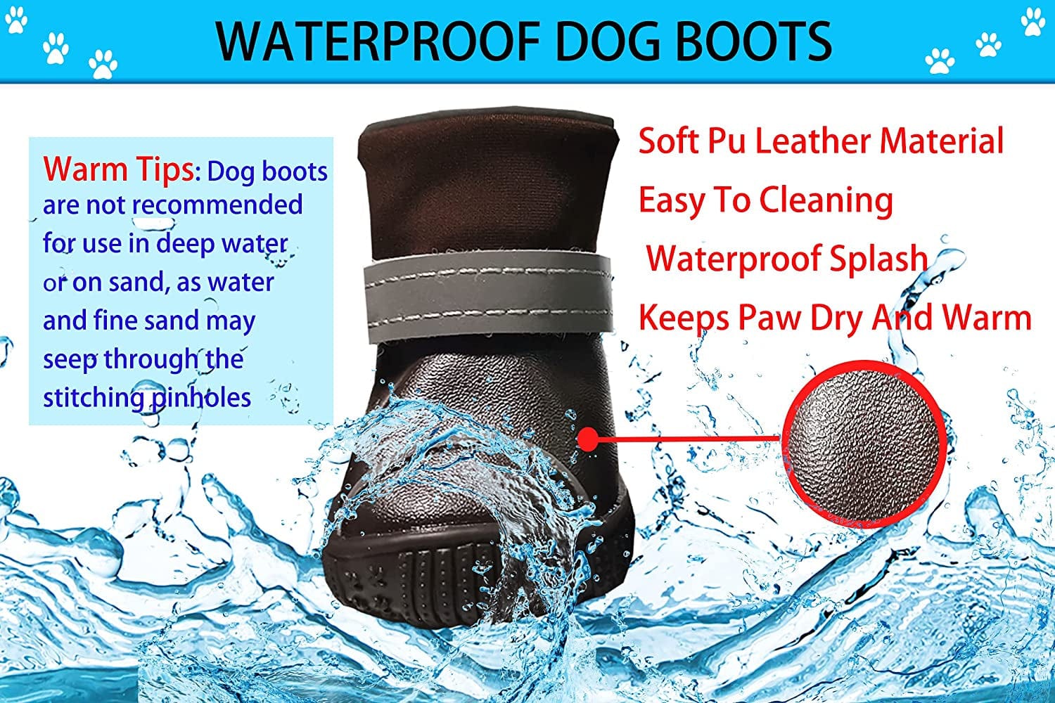 RMAMSCOV Pet Dog Shoes, 4Pcs Dog Boots Waterproof Skidproof PU Leather Winter Snow Warm Protective Boots with Adjustable Strips Soft Comfortable Paw Protector for Small Medium Pet Dogs (#4, Brown) Animals & Pet Supplies > Pet Supplies > Dog Supplies > Dog Apparel RMAMSCOV   