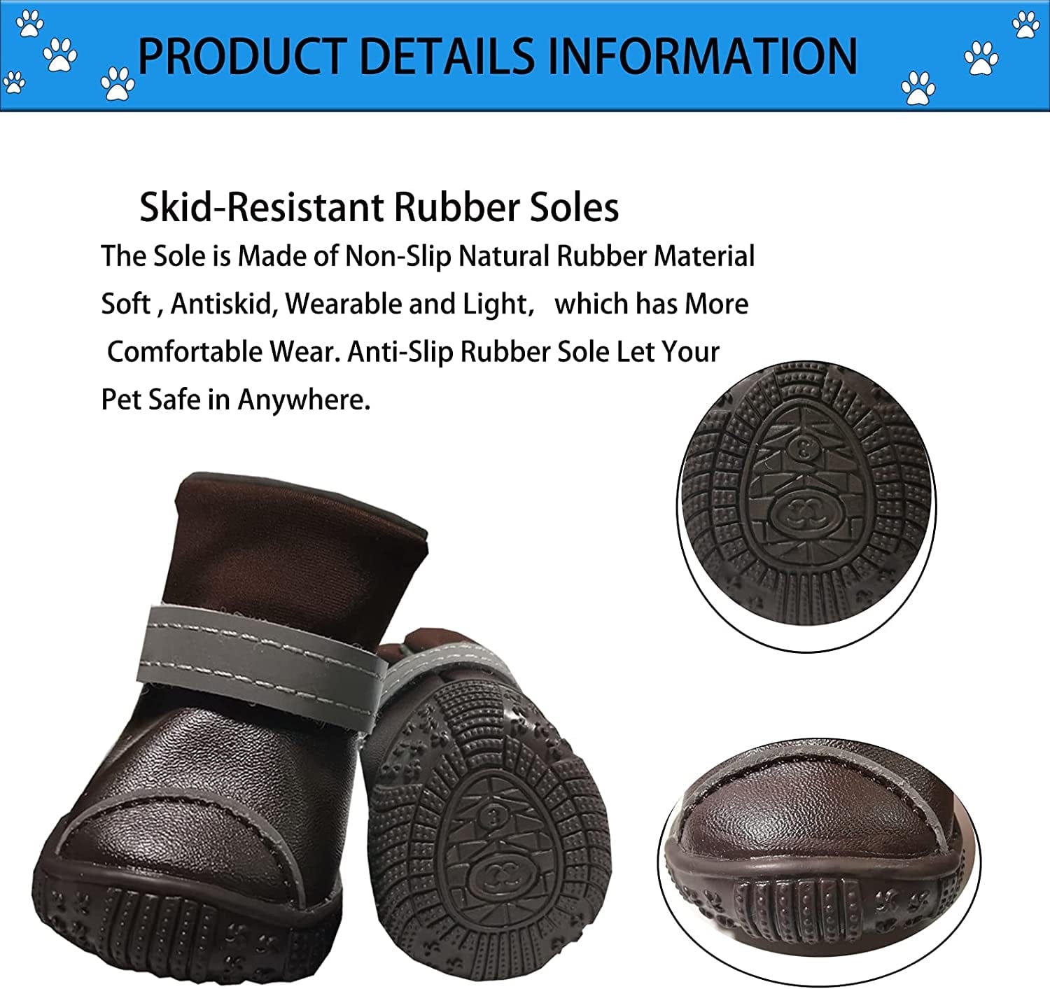 RMAMSCOV Pet Dog Shoes, 4Pcs Dog Boots Waterproof Skidproof PU Leather Winter Snow Warm Protective Boots with Adjustable Strips Soft Comfortable Paw Protector for Small Medium Pet Dogs (#4, Brown) Animals & Pet Supplies > Pet Supplies > Dog Supplies > Dog Apparel RMAMSCOV   