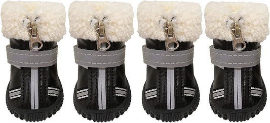 RMAMSCOV Pet Dog Shoes, 4Pcs Dog Boots Waterproof Skidproof Rain Winter Snow Warm Protective Boots with Adjustable Strips Soft Comfortable Anti-Slip Rubber Sole Paw Protector for Pet Dogs (#4, Black) Animals & Pet Supplies > Pet Supplies > Dog Supplies > Dog Apparel RMAMSCOV Black #5 