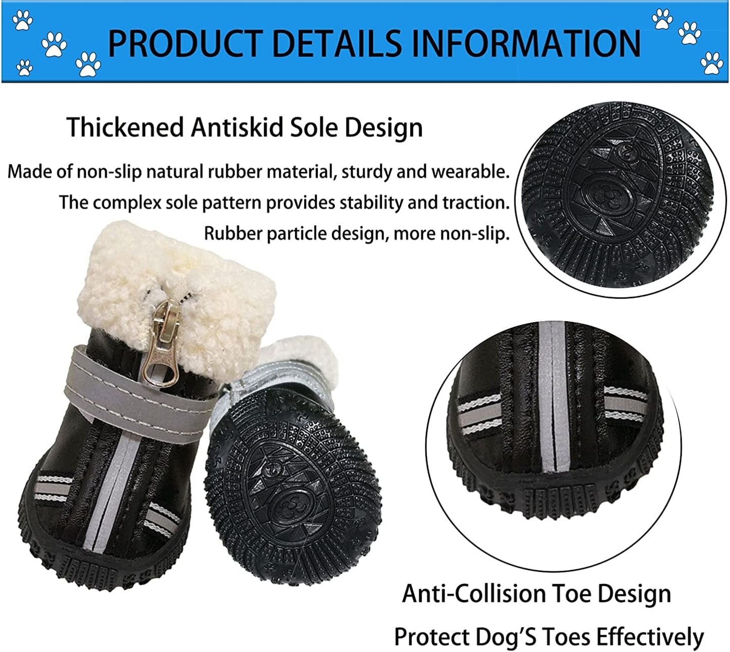 RMAMSCOV Pet Dog Shoes, 4Pcs Dog Boots Waterproof Skidproof Rain Winter Snow Warm Protective Boots with Adjustable Strips Soft Comfortable Anti-Slip Rubber Sole Paw Protector for Pet Dogs (#4, Black) Animals & Pet Supplies > Pet Supplies > Dog Supplies > Dog Apparel RMAMSCOV   