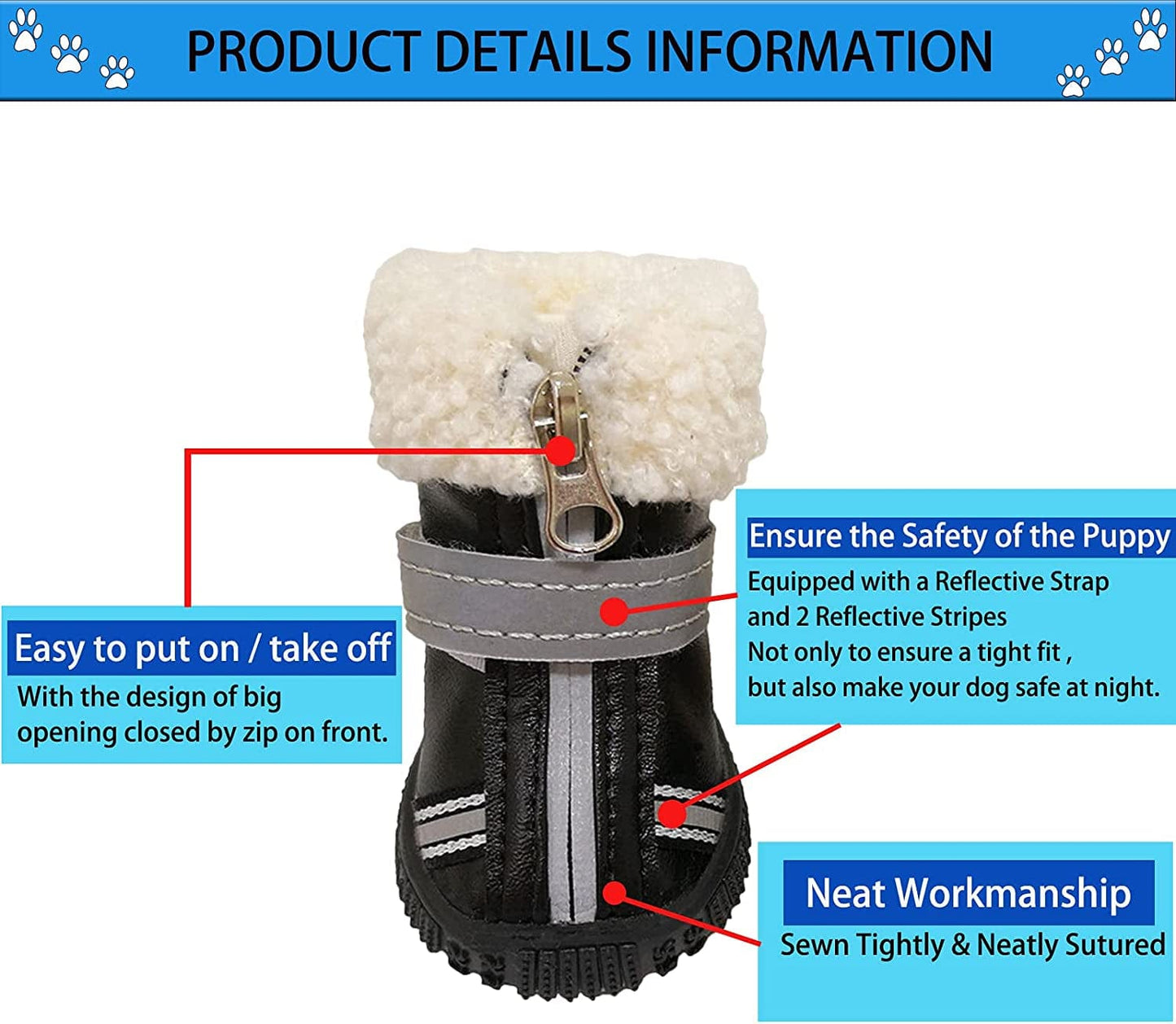 RMAMSCOV Pet Dog Shoes, 4Pcs Dog Boots Waterproof Skidproof Rain Winter Snow Warm Protective Boots with Adjustable Strips Soft Comfortable Anti-Slip Rubber Sole Paw Protector for Pet Dogs (#4, Black) Animals & Pet Supplies > Pet Supplies > Dog Supplies > Dog Apparel RMAMSCOV   