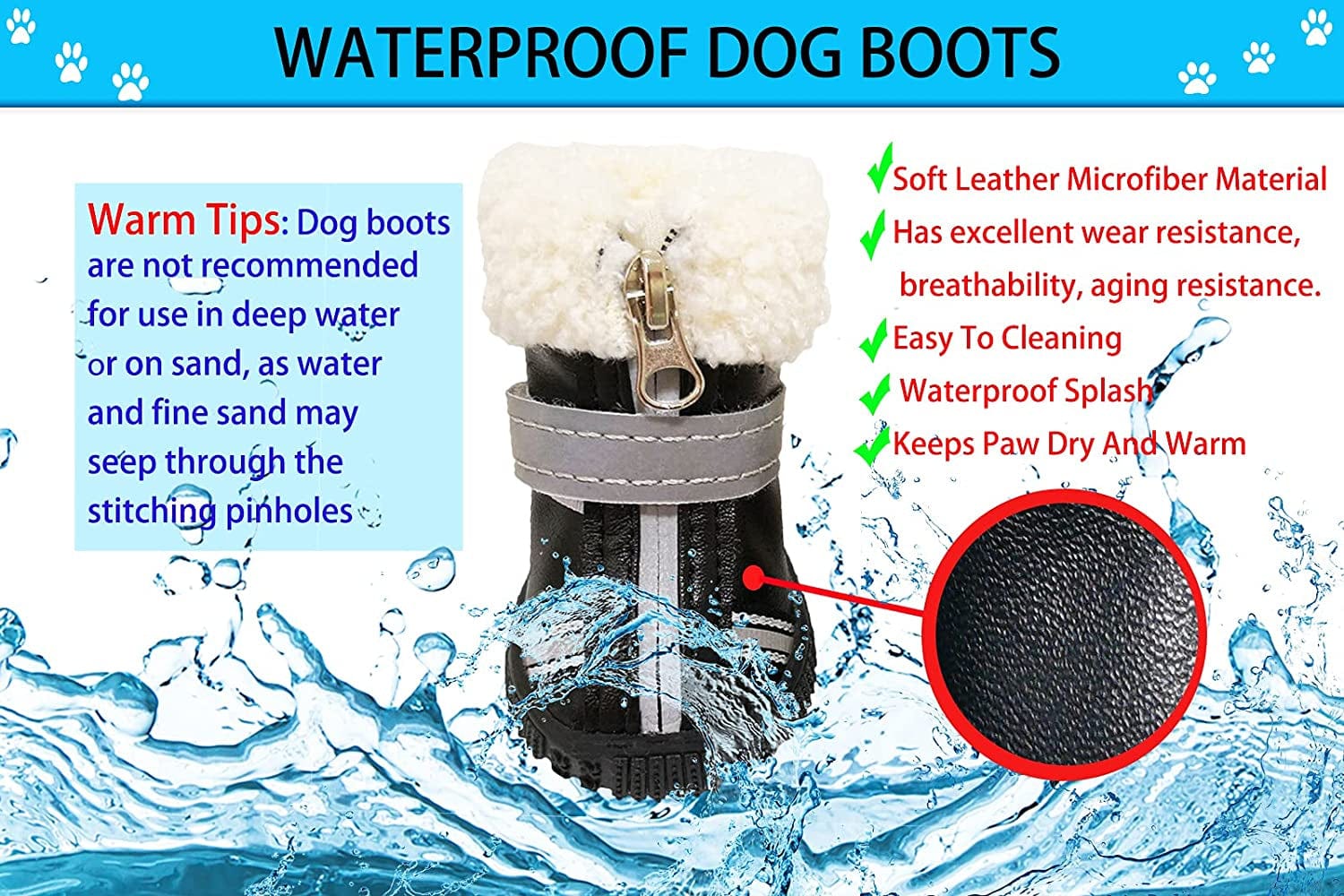RMAMSCOV Pet Dog Shoes, 4Pcs Dog Boots Waterproof Skidproof Rain Winter Snow Warm Protective Boots with Adjustable Strips Soft Comfortable Anti-Slip Rubber Sole Paw Protector for Pet Dogs (#4, Black) Animals & Pet Supplies > Pet Supplies > Dog Supplies > Dog Apparel RMAMSCOV   