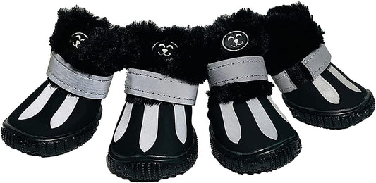 RMAMSCOV Pet Dog Shoes, 4PCS Thicken Snow Dog Boots Waterproof Skidproof PU Leather Winter Snow Warm Protective Boots with Adjustable Reflective Straps for Small Puppy Antiskid Shoes (#2, Black) Animals & Pet Supplies > Pet Supplies > Dog Supplies > Dog Apparel RMAMSCOV Black #1 
