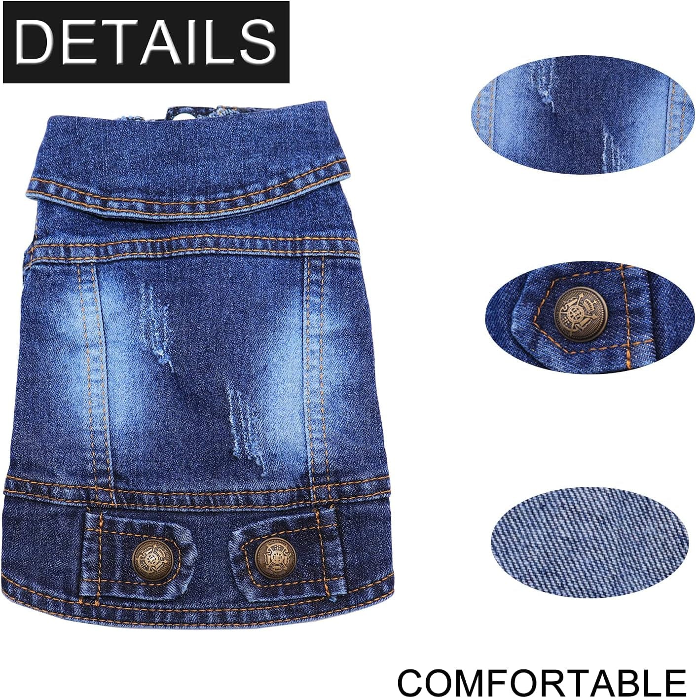 Rooroopet Pet Clothes,Dog Jeans Jacket,Cool Blue Denim Coat,Small Medium Dogs Cats, Lapel Vests Cats Classic Puppy Blue Vintage,Machine Washed Clothes Animals & Pet Supplies > Pet Supplies > Dog Supplies > Dog Apparel Rooroopet   