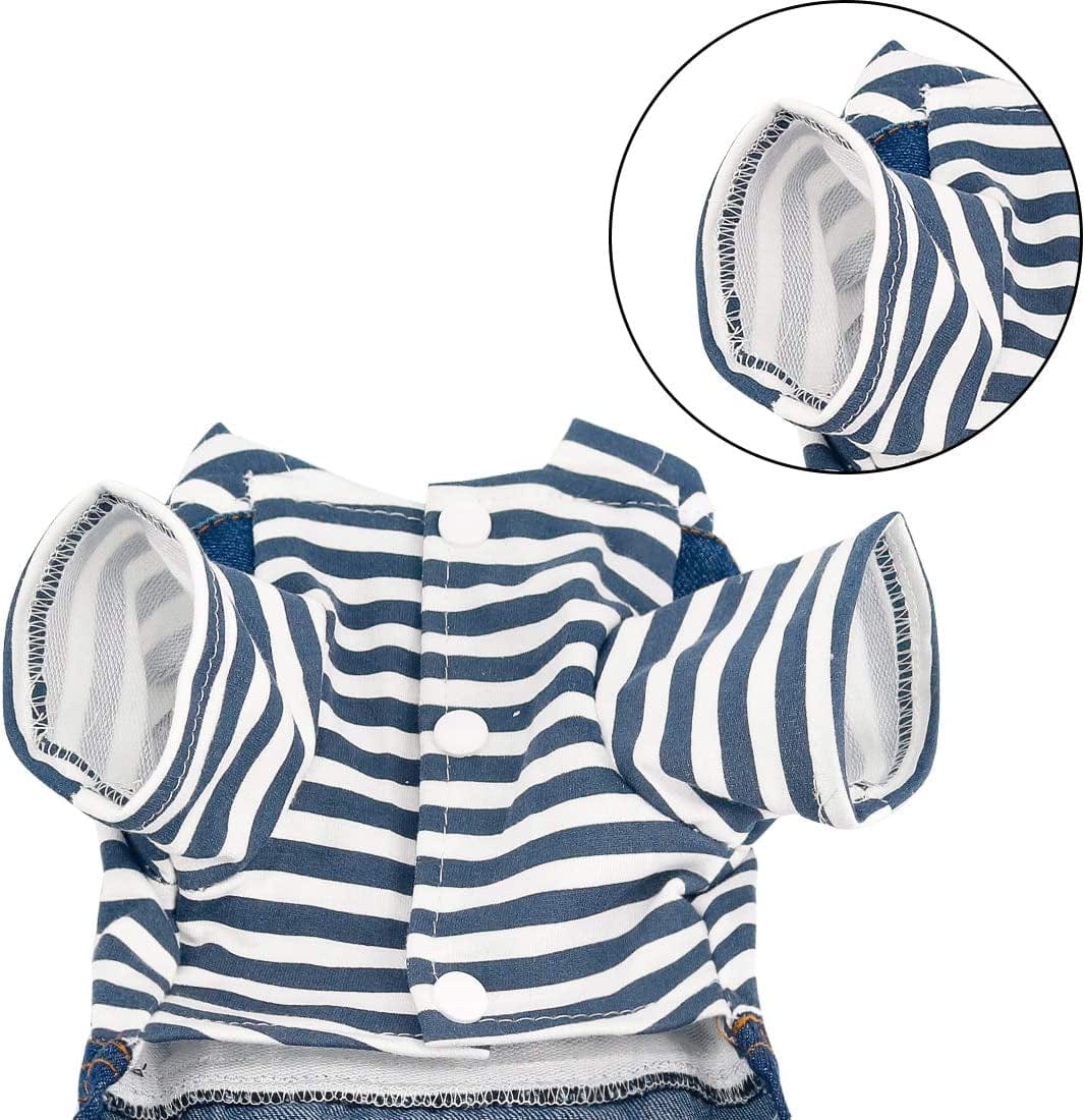 Rooroopet Pet Denim Dog Jeans Jumpsuit Overall Strip Hoodie Coat Classic Jacket Puppy Blue Vintage Washed for Small Medium Dogs and Cats Animals & Pet Supplies > Pet Supplies > Dog Supplies > Dog Apparel rooroopet   